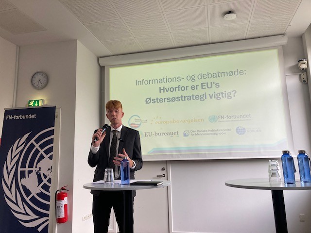 Speaker addressing participants at the EUSBSR seminar in Copenhagen.