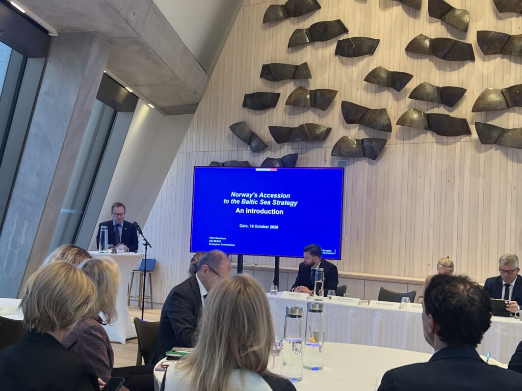 Petri Koistinen speaking at Norway's EUSBSR accession event in Oslo, 16 October 2026.