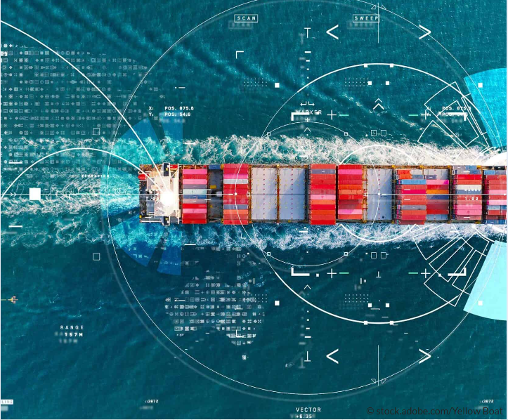MaDaMe -project, picture of a cargo ship from a birds' view